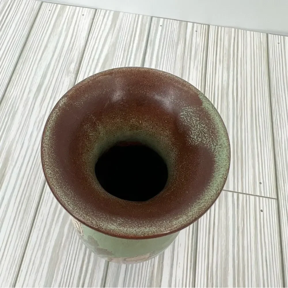 Bud Vase stoneware green brown floral glazed made in Germany